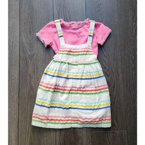 Mini Boden rainbow striped pinafore summer dress set, 2-3year